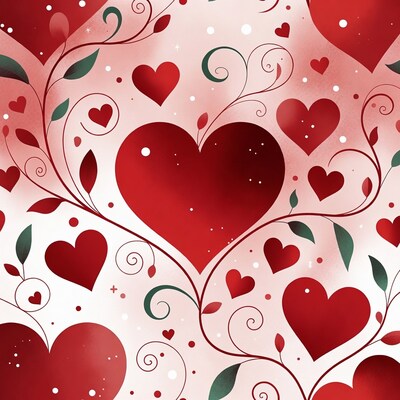 Red Hearts with Vines Illustration