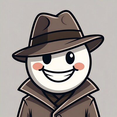 Cartoon detective smiling with hat