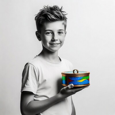 Boy holding colorful box