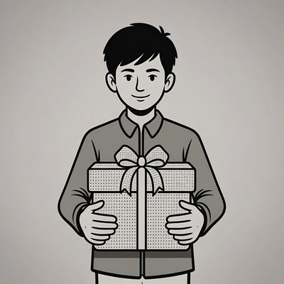 Asian boy holding gift box