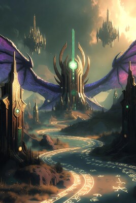 Dragon Winged Tower with Floating Castles