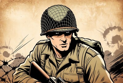 Soldier Holding Rifle in Combat