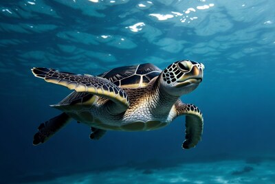 Green Sea Turtle Swimming Underwater