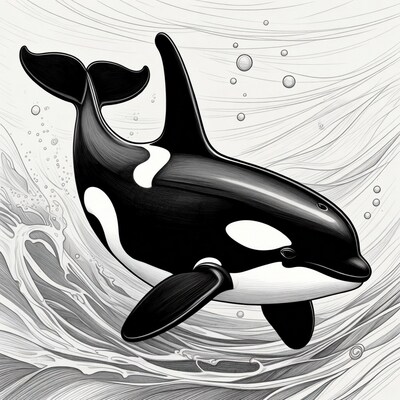 Orca whale swimming in waves