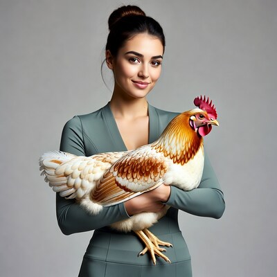 Woman holding chicken