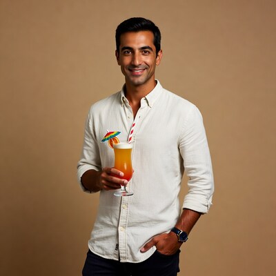 Man holding tropical cocktail