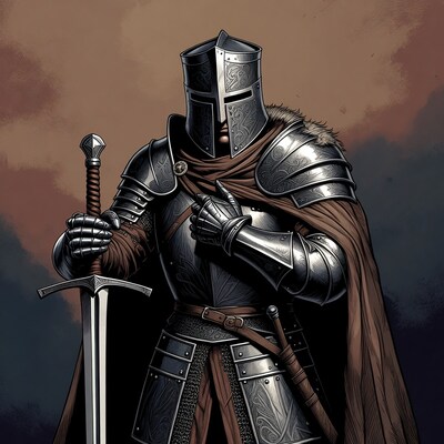 Knight Holding Sword in Armor
