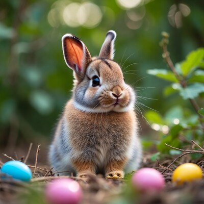 Cute bunny with Easter eggs
