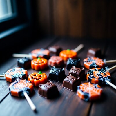 Halloween Chocolate Candies on Wooden Table