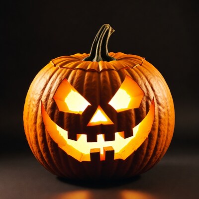 Lit Jack-o-Lantern Pumpkin
