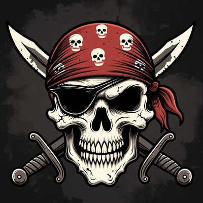 Pirate Skull with Bandana and Crossed Swords