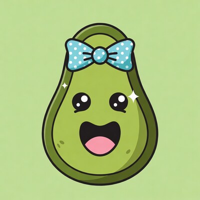 Cute avocado with bow smiling