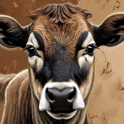 Closeup brown white cow illustration