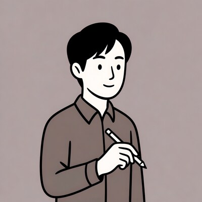 Asian man holding pen illustration