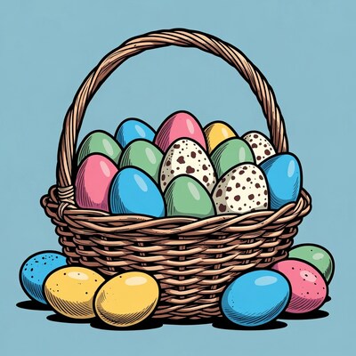 Easter Basket with Colorful Eggs
