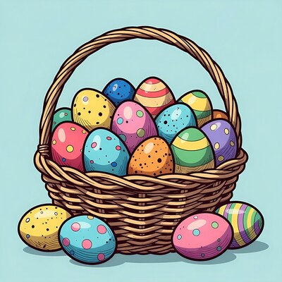 Colorful Easter Eggs in Wicker Basket