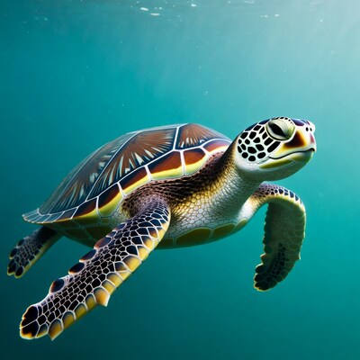 Hawksbill Sea Turtle Swimming Underwater