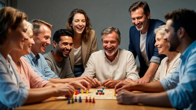 Diverse group playing board game