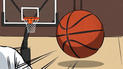 Basketball Approaching Hoop Illustration