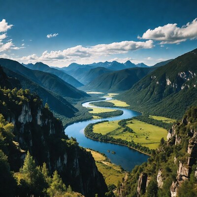 Serpentine River in Mountain Valley
