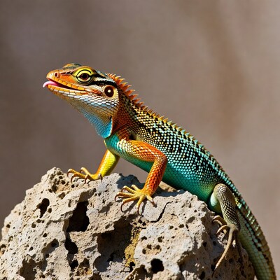 Colorful Lizard on Rock