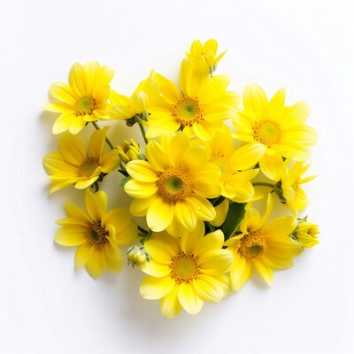 Cluster of yellow daisies on white