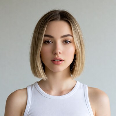 Woman with blonde bob haircut