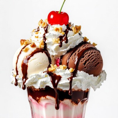 Chocolate Vanilla Ice Cream Sundae