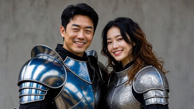 Asian man and woman in medieval armor
