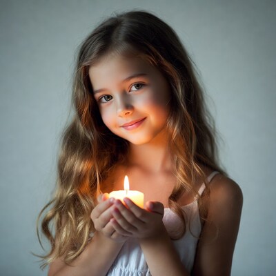Girl holding lit candle