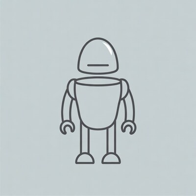Line art robot holding cup