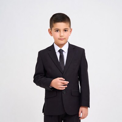 Young boy in black suit