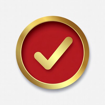 Gold checkmark in red gold circle