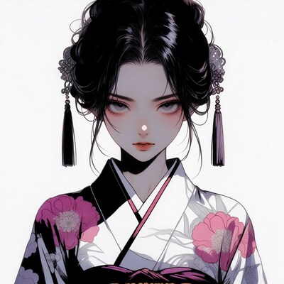 Asian woman in black kimono