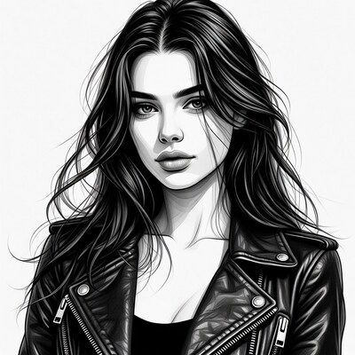 Woman in leather jacket portrait