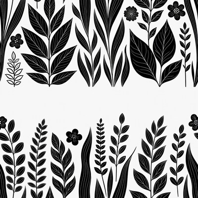 Black Silhouette Leaves Flowers Illustration