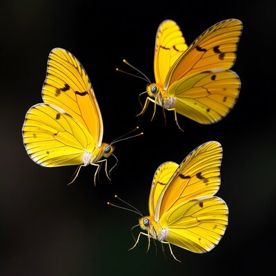 Yellow Butterflies Flying on Black Background