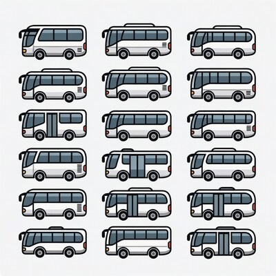 White Bus Vectors Set