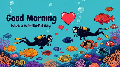 Good Morning Scuba Divers Underwater Illustration