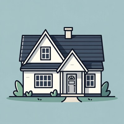 White house with dark roof illustration