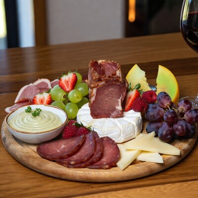 Charcuterie board with cheese and fruits