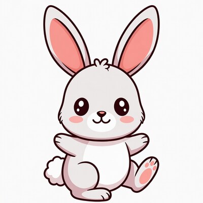 Cute cartoon bunny with pink ears