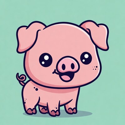 Cute cartoon pink pig smiling