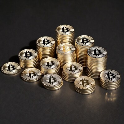 Stack of Golden Bitcoin Coins