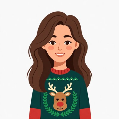 Smiling woman in reindeer Christmas sweater