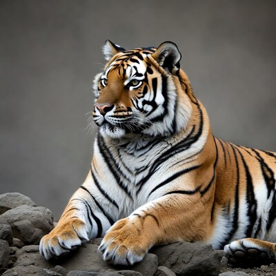 Tiger lying on rocks