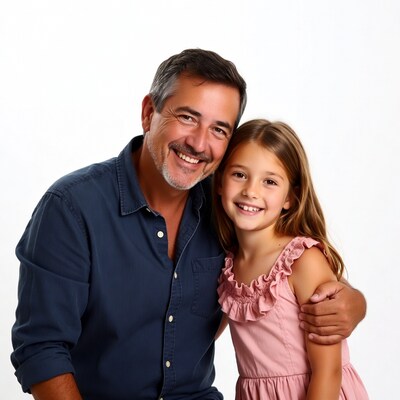 Smiling father hugging daughter