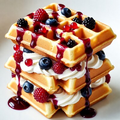 Waffles with berries cream syrup