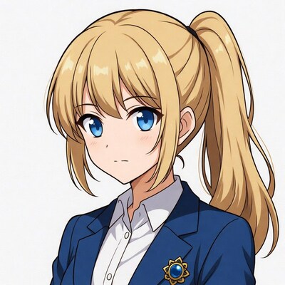 Blonde anime girl in blue blazer