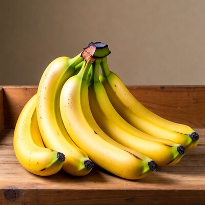 Bunch of ripe bananas in wooden crate